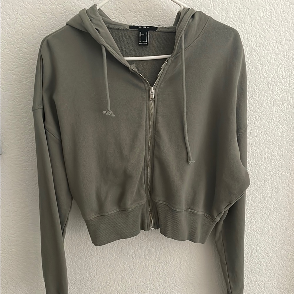 Olive Green crop Zip-Up Hoodie